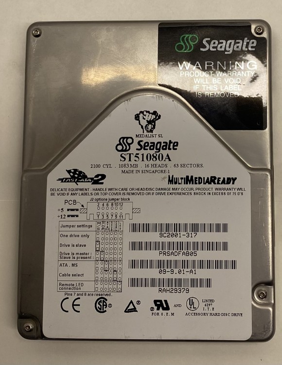 Жесткий диск seagate ST51080A 1GB  IDE 3.5"