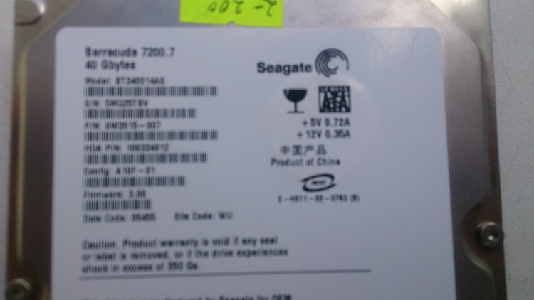 Жесткий Диск Seagate ST340014AS 40GB SATA3.5