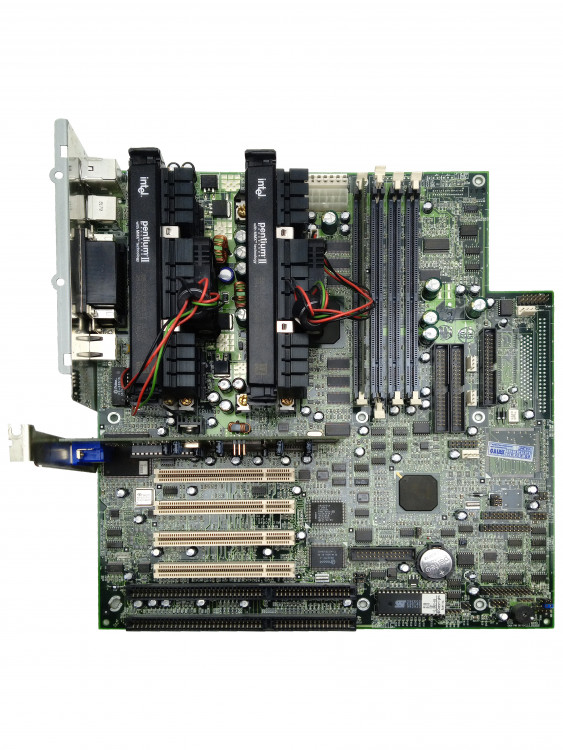 Материнская плата Acer M19A 2xSlot1 + Оригинальный блок питания + 2xPentuim II MMX + Видеокарта 16bit + 128mb RAM
