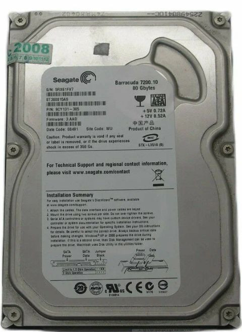 Жесткий диск Seagate 7200 80GB [ST380815AS] SATA 3.5